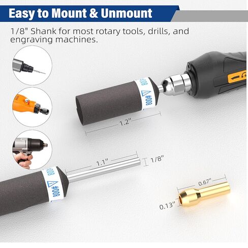 طقم طبول سنفرة مكون من 25 قطعة مع ظرف مثقاب، 240/320/400/600/800 حصى عصا ورق الصنفرة مع ساق 1/8 بوصة لأداة دريميل الدوارة لإزالة الصدأ المعدني/طحن الحجر/تلميع اليشم in Kuwait