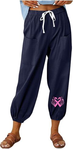 سرطان الثدي سراويل كابري للنساء كابري للتوعية بسرطان الثدي كابري غير رسمي 2026 صيف خريف بنطال كابري واسع الساق in Kuwait