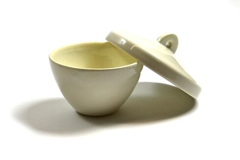 EISCO Porcelain Crucible with Lid - Capacity 50mL, Height 37mm, Dia. 64mm - Squat Form in Kuwait