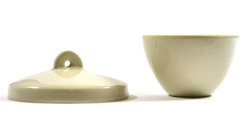 EISCO Porcelain Crucible with Lid - Capacity 50mL, Height 37mm, Dia. 64mm - Squat Form in Kuwait