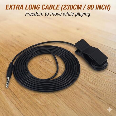 Universal Clip-On Contact Microphone Pickup for Acoustic Guitar Violin Ukulele - Professional Piezo Transducer for Tuner with 8ft (2.3M) Cable & 6.35mm (1/4 Inch) Jack in Kuwait