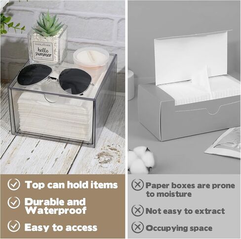 Disposable Face Towel Holder, Plastic Face Towels Storage Box with Drawer, Stackable Organizer for Clean Skin Club Face XL Towels, Towel Containers, Skincare Oragnizer for Vanity Bathroom Organization in Kuwait