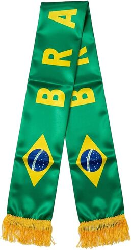 Brazil Soccer Scarf Brazilian Flag Satin Fan Scarf Green Yellow 5.5 x 53 Inch (14 x 135 cm) BRASIL Football Supporter Accessory Stadium Game Day Tailgate Watch Party Brazil Fan Gear in Kuwait