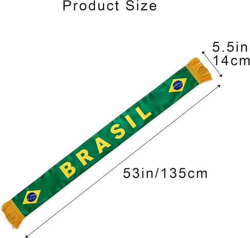 Brazil Soccer Scarf Brazilian Flag Satin Fan Scarf Green Yellow 5.5 x 53 Inch (14 x 135 cm) BRASIL Football Supporter Accessory Stadium Game Day Tailgate Watch Party Brazil Fan Gear in Kuwait