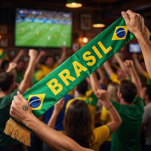 Brazil Soccer Scarf Brazilian Flag Satin Fan Scarf Green Yellow 5.5 x 53 Inch (14 x 135 cm) BRASIL Football Supporter Accessory Stadium Game Day Tailgate Watch Party Brazil Fan Gear in Kuwait