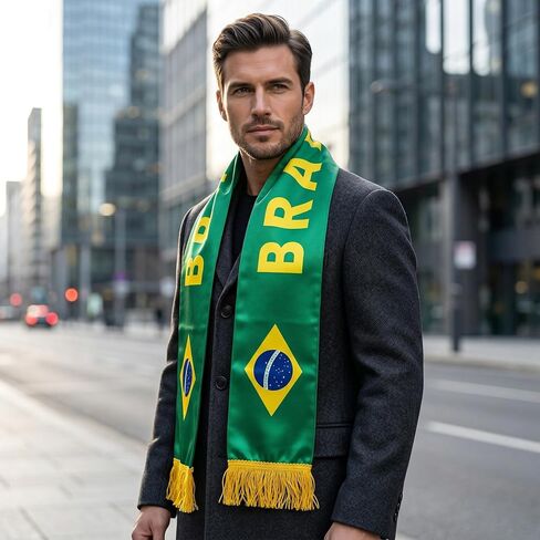 Brazil Soccer Scarf Brazilian Flag Satin Fan Scarf Green Yellow 5.5 x 53 Inch (14 x 135 cm) BRASIL Football Supporter Accessory Stadium Game Day Tailgate Watch Party Brazil Fan Gear in Kuwait