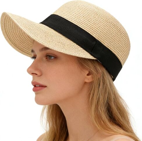 Foldable Floppy Straw Visor Hat Women's Solid Color Summer Sun Hat for Beach Travel & Casual Wear in Saudi Arabia