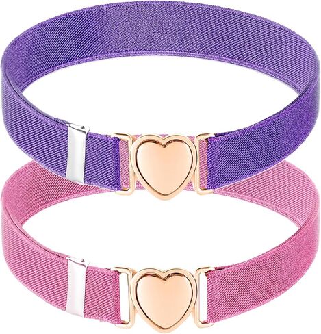 Mabor 2Pcs Girls Belt, Elastic Belts Adjustable Brown and Black Waist Belts Stretch Belts with Heart Buckle for Kids Teen Girls Women Pants Jeans Dress in Kuwait