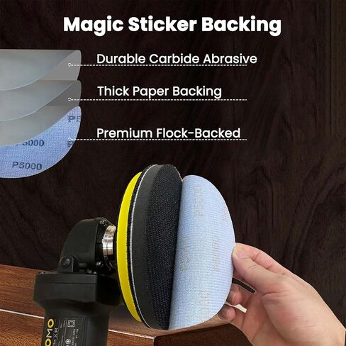 5 بوصة 51 قطعة من أقراص الصنفرة الرطبة والجافة ووسادة دعم من الفوم، ورق صنفرة مقاوم للماء من كربيد السيليكون لصنفرة مدارية عشوائية، تلميع معادن خشب السيارات والصنفرة 180-5000 حبيبات متنوعة in Kuwait