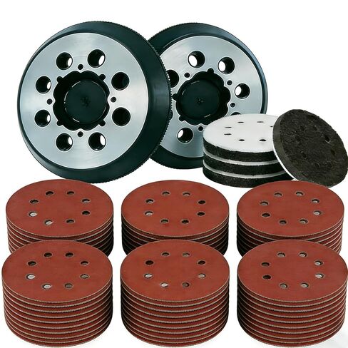 2-Pack Metal Backing Sander Pad for DeWalt 5-Inch 8-Hole Orbital Sander Replacement for DWE64233, N329079 - Fits DWE6423, DWE6421, DCW210B - Kit with 60 Sanding Discs & 4 Foam Pads in Saudi Arabia