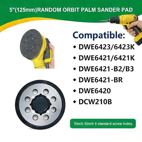2-Pack Metal Backing Sander Pad for DeWalt 5-Inch 8-Hole Orbital Sander Replacement for DWE64233, N329079 - Fits DWE6423, DWE6421, DCW210B - Kit with 60 Sanding Discs & 4 Foam Pads in Saudi Arabia