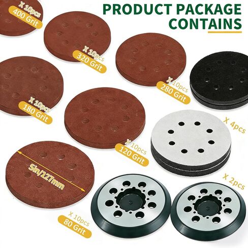 2-Pack Metal Backing Sander Pad for DeWalt 5-Inch 8-Hole Orbital Sander Replacement for DWE64233, N329079 - Fits DWE6423, DWE6421, DCW210B - Kit with 60 Sanding Discs & 4 Foam Pads in Saudi Arabia