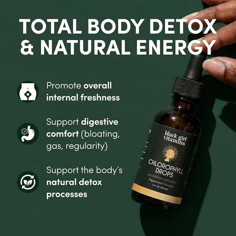 Black Girl Vitamins Liquid Chlorophyll Drops – Mulberry Leaf + Chlorophyllin with Peppermint, Vegan Liquid Concentrate, Supports Digestive Comfort & Healthy-Looking Skin (4-Month Supply) in Kuwait