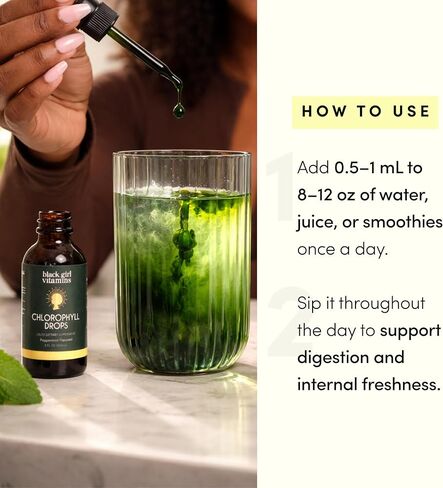 Black Girl Vitamins Liquid Chlorophyll Drops – Mulberry Leaf + Chlorophyllin with Peppermint, Vegan Liquid Concentrate, Supports Digestive Comfort & Healthy-Looking Skin (4-Month Supply) in Kuwait