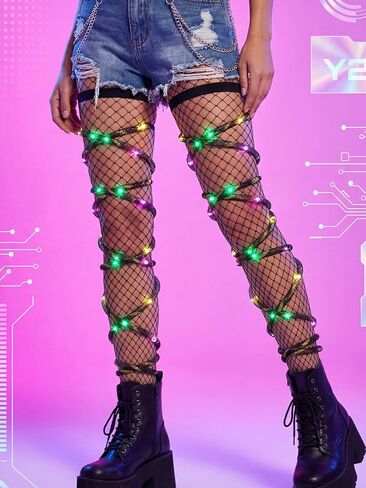 Rave Leg Wraps Elastic Light Up Straps Plus Size Neon Garter EDC Outfit Concert Coachella Accessories for Women in Kuwait