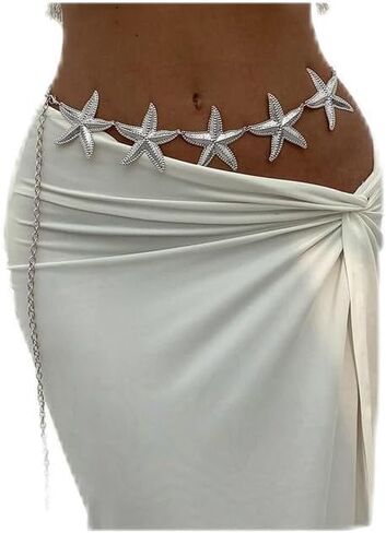 Gold Big Starfish Waist Chain Belt Bikini Body Chains Jewelry Summer Beach Boho Silver Starfish Waist Belly Chain Adjustable Metal Link Belly Belt for Women in Saudi Arabia