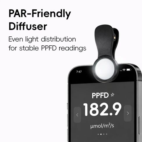 مشبك مقياس الضوء PAR (PPFD) لمصابيح LED المتنامية - ناشر دقيق مع تطبيق iPhone مخصص (MoeuPLTest)، طيف كامل + 660 نانومتر متضمن مجانًا in Kuwait