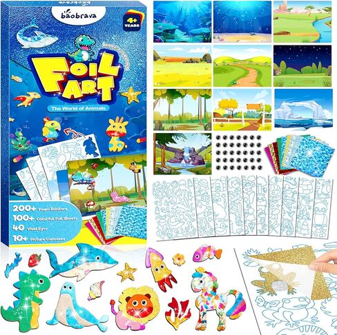 Foil Art Fun Kit for Kids - DIY Toy Unicorn Princess Foil Art Craft Activity for Kids, Foam Stickers Fun Craft Kits & Supplies, Creative Christmas Birthday Gifts Travel Toys for 4 and Up Arts & Crafts in Saudi Arabia