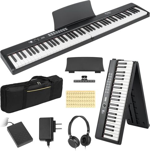 STRICH 88 Key Digital Piano Foldable Full Size Electric Keyboard with Semi-Weighted Sensitive Keys, Portable Electric Piano Set for Beginner, Bundle with Sustain Pedal, Headphones, Music Rest, SEP-88F in Saudi Arabia