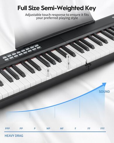 STRICH 88 Key Digital Piano Foldable Full Size Electric Keyboard with Semi-Weighted Sensitive Keys, Portable Electric Piano Set for Beginner, Bundle with Sustain Pedal, Headphones, Music Rest, SEP-88F in Saudi Arabia