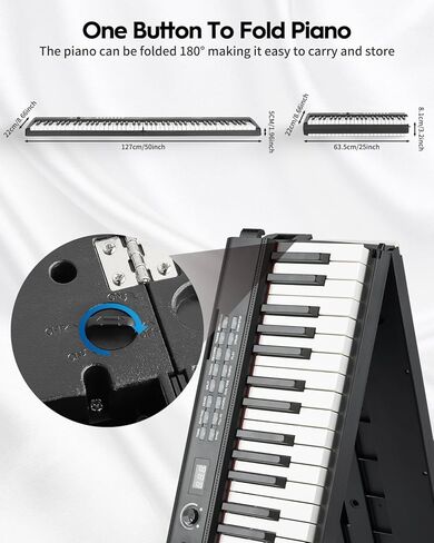 STRICH 88 Key Digital Piano Foldable Full Size Electric Keyboard with Semi-Weighted Sensitive Keys, Portable Electric Piano Set for Beginner, Bundle with Sustain Pedal, Headphones, Music Rest, SEP-88F in Saudi Arabia