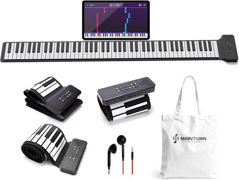 MARVTOWN 49Key Roll Up Digital Piano Keyboard, Portable Electronic Piano with speaker, 8 Tones, 6 Demo Songs, Rechargeable Flexible Electric Piano keyboard for Beginners and Practice（Black&White） in Saudi Arabia