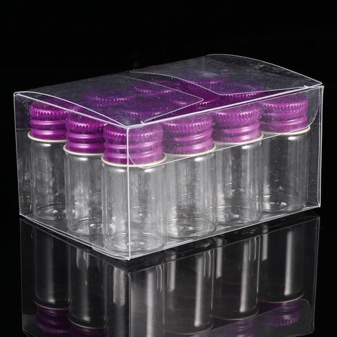 12pcs 7ml Glass Storage Bottles with Aluminum Screw Caps, Medical Grade Sealed Ink Vials, Rosy Red Lid, Includes 1 Plastic Carrying Box for Laboratory and Essential Oil Use in Saudi Arabia