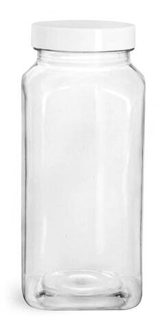 SKS Bottle & Packaging 8oz Bottles - Clear Plastic Square Bottles with Smooth White PE Lined Caps, 8 Oz Plastic Bottles, Easy Fill Wide Mouth Empty Plastic Containers, Made in USA, Case of 24 in Kuwait