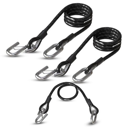 WAVESRX Trailer Safety Cables 3-Pack - Self-Coiling Safety Chain Replacement for Boat, PWC & Utility Trailer Towing - Corrosion-Resistant Stainless Steel Quick-Connect Snap Hooks with Safety Latches in Kuwait