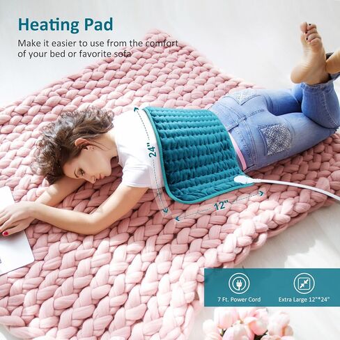 Heating pad for Back/Shoulder/Neck/Leg Pain Relief, Heating Pads for Period Cramps, 6 Fast Heating Settings, Auto-Off, Machine Washable, Birthday Gifts for Women Mom, Extra Large 12"x24", Blue in Saudi Arabia