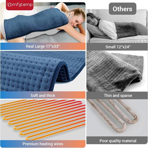 Comfytemp Extra Large Heating Pad, 33''x 17'' King Size Electric Heating Pads for Full Back/Neck/Shoulder/Abdomen, Moist/Dry Heated Pad & Auto Shut Off, Warm Christmas Birthday gifts for Men Women Mom in Saudi Arabia