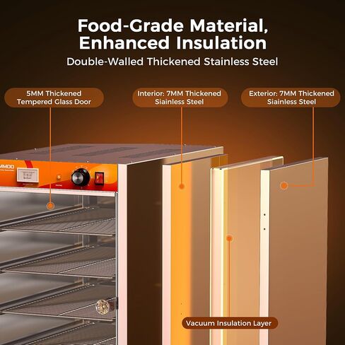 133Qt 5-Tier 900W سخان طعام تجاري مع عنصر تسخين من الفولاذ المقاوم للصدأ 304، باب زجاجي مفرد، رف قابل للتعديل، صندوق ساخن لتقديم الطعام الكهربائي، خزانة تثبيت ساخنة على سطح الطاولة in Kuwait