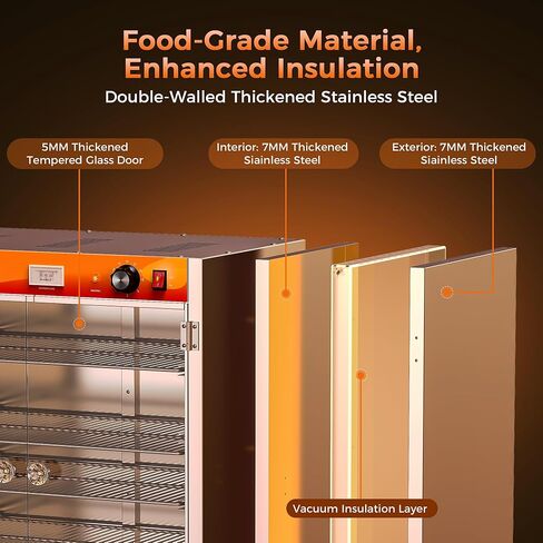 133Qt 5-Tier 900W سخان طعام تجاري مع عنصر تسخين من الفولاذ المقاوم للصدأ 304، باب زجاجي مزدوج المقسى، رف قابل للتعديل، صندوق ساخن لتقديم الطعام الكهربائي، خزانة تثبيت ساخنة على سطح الطاولة in Kuwait