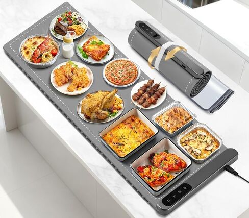 حصيرة تدفئة الطعام الكبيرة، XXL (42 بوصة × 15 بوصة) سجادة تسخين الطعام الكهربائية مع وسادة مقاومة للحرارة للكونترتوب، تسخين 6 مستويات لدرجة الحرارة ومؤقت 6 ساعات، صواني تسخين قابلة للطي لحفلات البوفيهات، رمادي in Kuwait