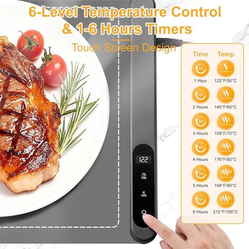 حصيرة تدفئة الطعام الكبيرة، XXL (42 بوصة × 15 بوصة) سجادة تسخين الطعام الكهربائية مع وسادة مقاومة للحرارة للكونترتوب، تسخين 6 مستويات لدرجة الحرارة ومؤقت 6 ساعات، صواني تسخين قابلة للطي لحفلات البوفيهات، رمادي in Kuwait