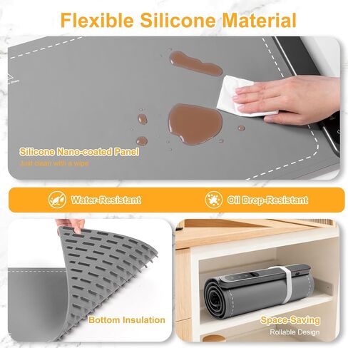 حصيرة تدفئة الطعام الكبيرة، XXL (42 بوصة × 15 بوصة) سجادة تسخين الطعام الكهربائية مع وسادة مقاومة للحرارة للكونترتوب، تسخين 6 مستويات لدرجة الحرارة ومؤقت 6 ساعات، صواني تسخين قابلة للطي لحفلات البوفيهات، رمادي in Kuwait