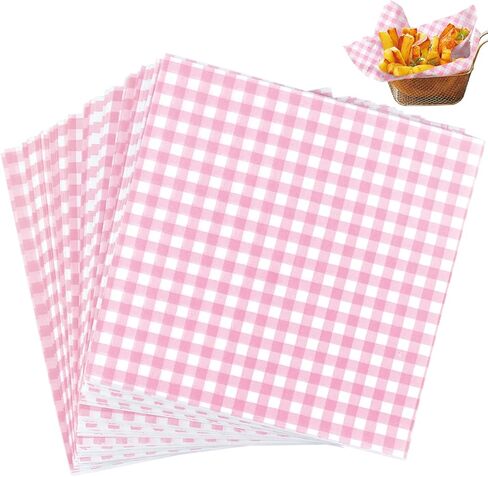 Waxed Deli Paper Sheets 7x7 Inch, 100 Pack Pink Checkered Sandwich Wrapping Paper, Greaseproof Basket Liners, Precut Deli Wrap Wax Sheets, Microwave Safe Burger/Hot Dog/BBQ/Food Truck/Party in Saudi Arabia
