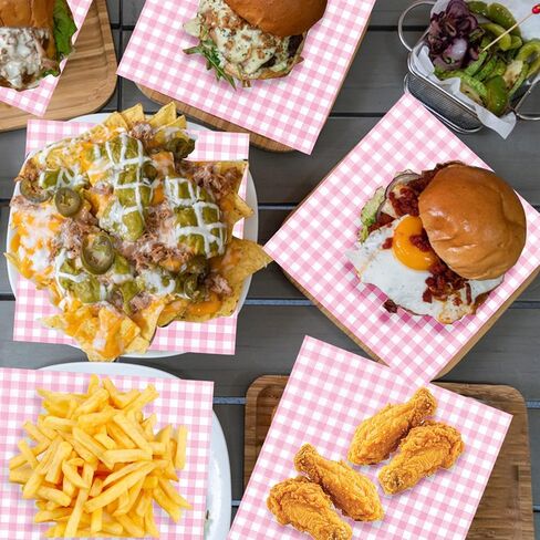 Waxed Deli Paper Sheets 7x7 Inch, 100 Pack Pink Checkered Sandwich Wrapping Paper, Greaseproof Basket Liners, Precut Deli Wrap Wax Sheets, Microwave Safe Burger/Hot Dog/BBQ/Food Truck/Party in Saudi Arabia