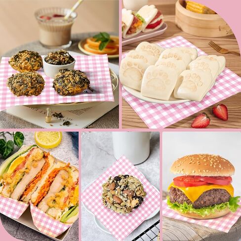 Waxed Deli Paper Sheets 7x7 Inch, 100 Pack Pink Checkered Sandwich Wrapping Paper, Greaseproof Basket Liners, Precut Deli Wrap Wax Sheets, Microwave Safe Burger/Hot Dog/BBQ/Food Truck/Party in Saudi Arabia