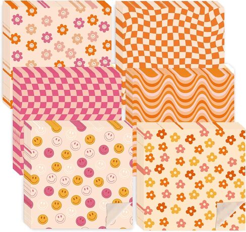 Whaline 240Pcs Groovy Deli Paper Pastel Retro Smile Daisy Checkered Food Sandwich Wrapping Paper 12x12 Inch Groovy Hippie Food Basket Liners for Picnic Sandwiches Barbecue Kitchen Party Supplies in Saudi Arabia