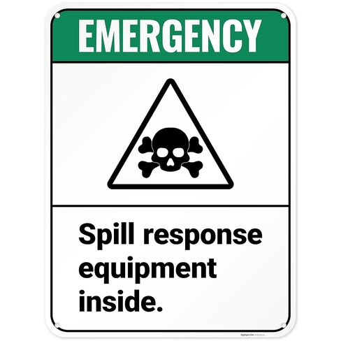Emergency Spill Response Equipment Inside Sign, 10x7 Inches, 4 Mil Vinyl Decal Stickers Weather Resistant, Made in USA by Sigo Signs in Kuwait