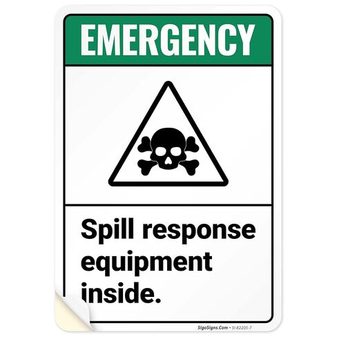 Emergency Spill Response Equipment Inside Sign, 10x7 Inches, 4 Mil Vinyl Decal Stickers Weather Resistant, Made in USA by Sigo Signs in Saudi Arabia