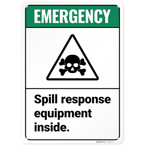 Emergency Spill Response Equipment Inside Sign, 10x7 Inches, 4 Mil Vinyl Decal Stickers Weather Resistant, Made in USA by Sigo Signs in Saudi Arabia