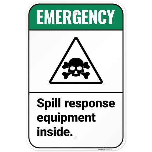 Emergency Spill Response Equipment Inside Sign, 10x7 Inches, 4 Mil Vinyl Decal Stickers Weather Resistant, Made in USA by Sigo Signs in Saudi Arabia