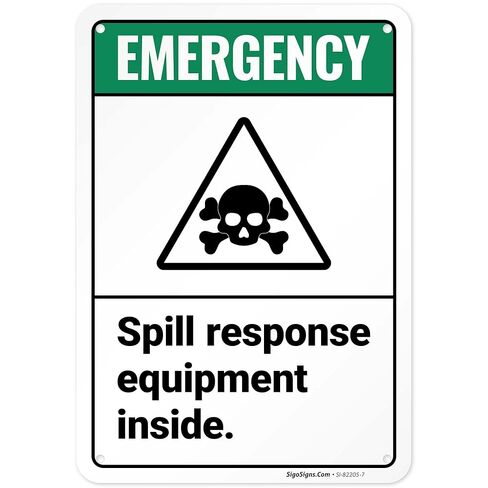 Emergency Spill Response Equipment Inside Sign, 10x7 Inches, 4 Mil Vinyl Decal Stickers Weather Resistant, Made in USA by Sigo Signs in Saudi Arabia