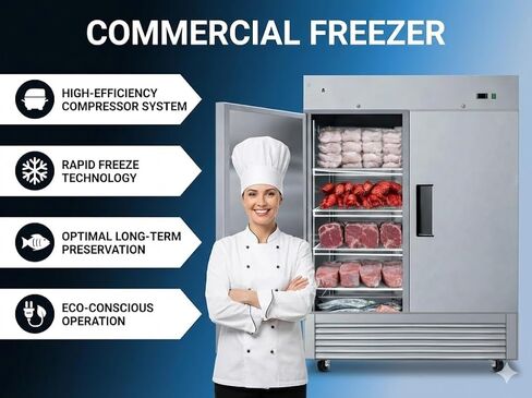 Commercial Freezer 2-Doors Solid Upright Reach in Two Section Stainless Steel NSF Certified 54" Width, Capacity 47Cuft, Restaurant Quality Kitchen -8°F Cold AKF-13781 in Kuwait