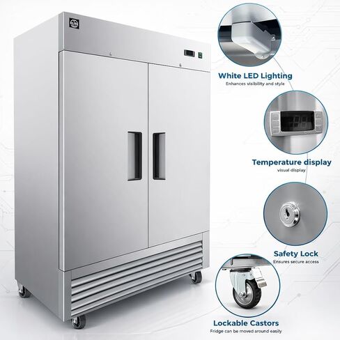 Commercial Freezer 2-Doors Solid Upright Reach in Two Section Stainless Steel NSF Certified 54" Width, Capacity 47Cuft, Restaurant Quality Kitchen -8°F Cold AKF-13781 in Kuwait
