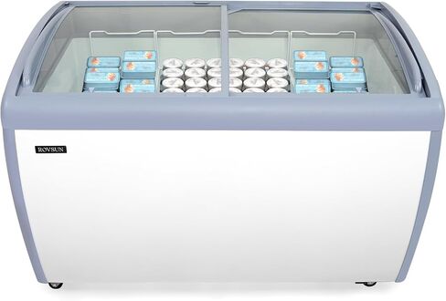 12.7 Cu.Ft Commercial Ice Cream Freezer, 50" Chest Freezer Glass Top Display Case w/Removable Baskets Lockable Wheels Sliding Door for Store Supermaket ETL NSF Certified in Saudi Arabia
