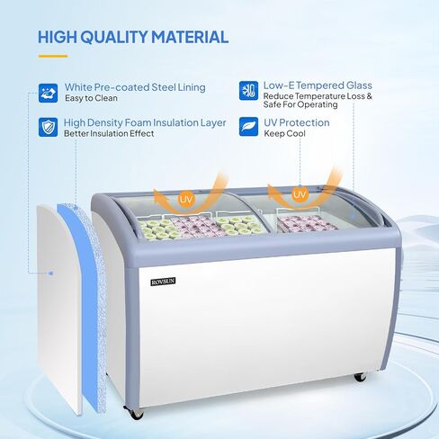 12.7 Cu.Ft Commercial Ice Cream Freezer, 50" Chest Freezer Glass Top Display Case w/Removable Baskets Lockable Wheels Sliding Door for Store Supermaket ETL NSF Certified in Saudi Arabia