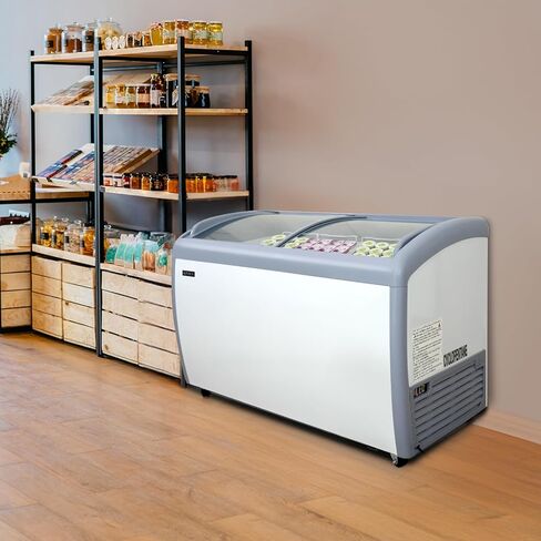 12.7 Cu.Ft Commercial Ice Cream Freezer, 50" Chest Freezer Glass Top Display Case w/Removable Baskets Lockable Wheels Sliding Door for Store Supermaket ETL NSF Certified in Saudi Arabia